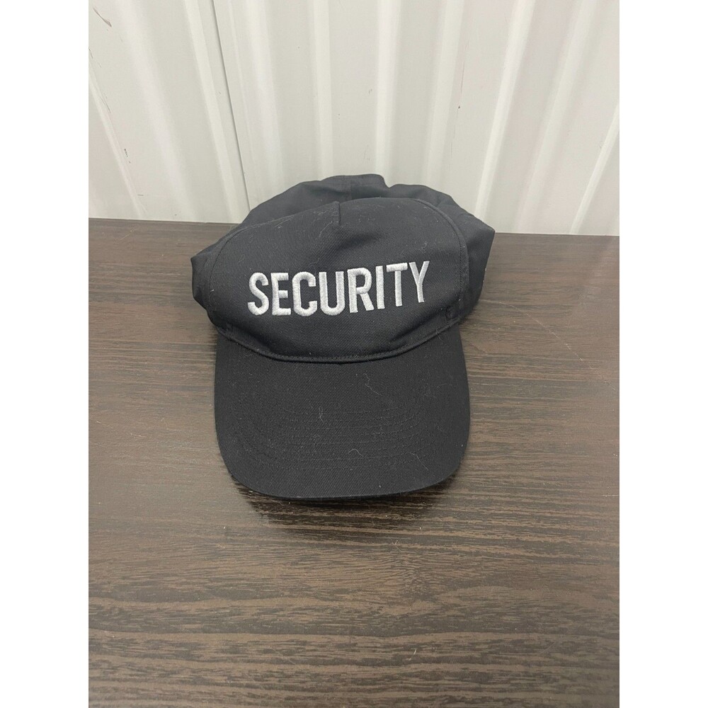 Black Security Guard Cap with White “SECURITY” Embroidered Text
